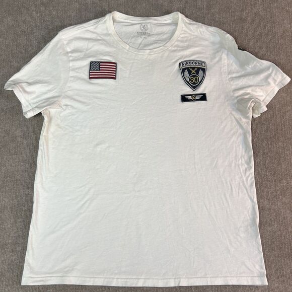 Express Men's XL Military‎ Style T-Shirt White Flag Airborne Patch Crew Neck - Picture 1 of 9